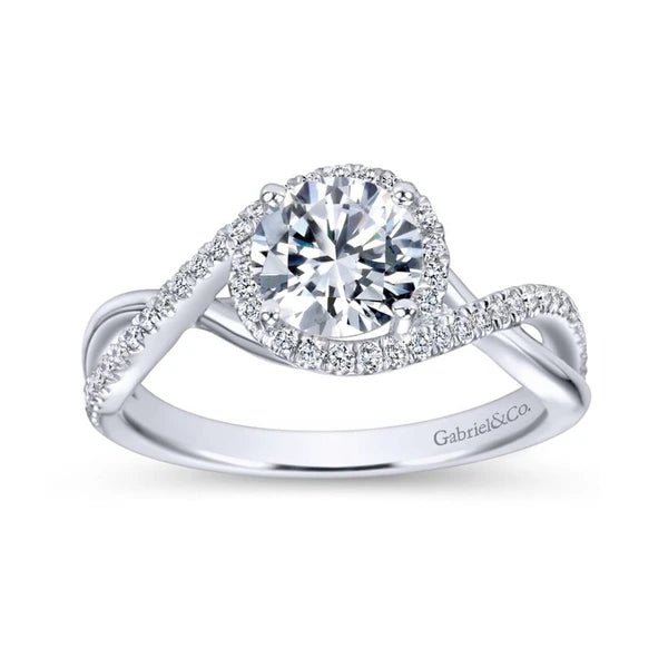 14K White Gold Round Halo Diamond Engagement Ring