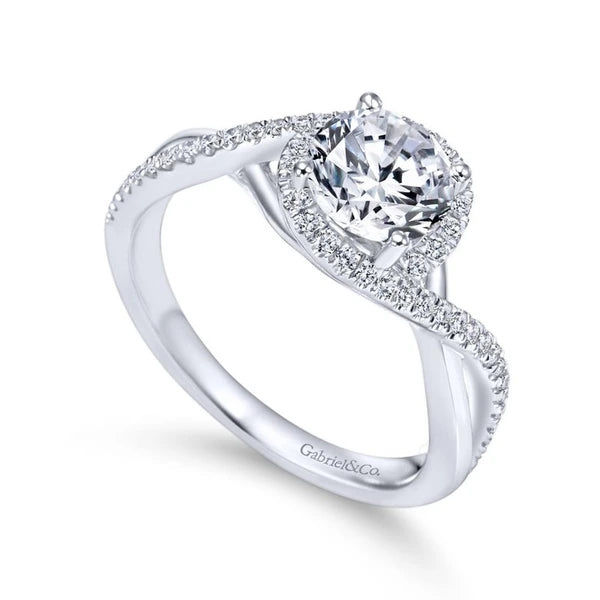 14K White Gold Round Halo Diamond Engagement Ring