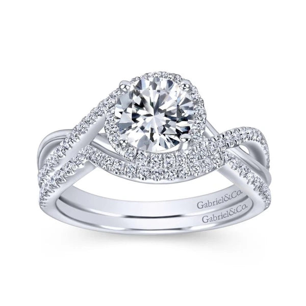 14K White Gold Round Halo Diamond Engagement Ring