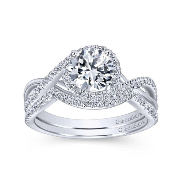 14K White Gold Round Halo Diamond Engagement Ring