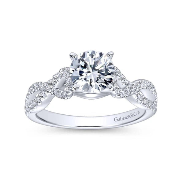 14K White Gold Round Twisted Diamond Engagement Ring