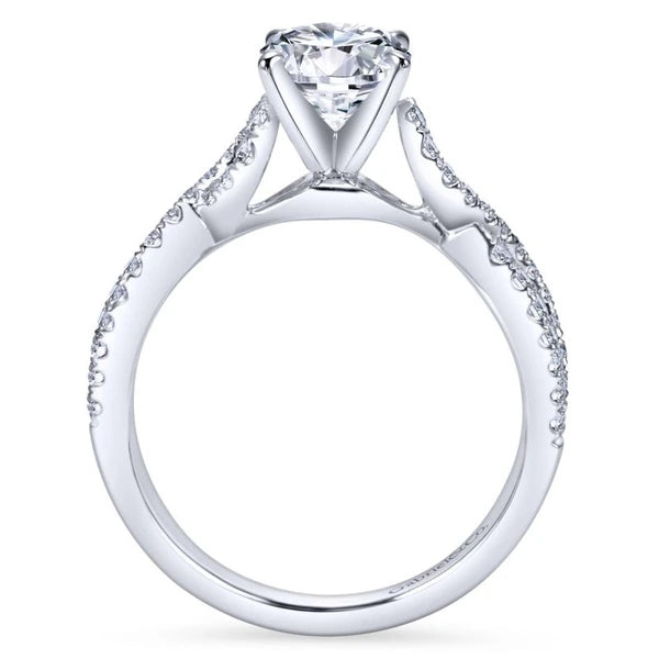 14K White Gold Round Twisted Diamond Engagement Ring