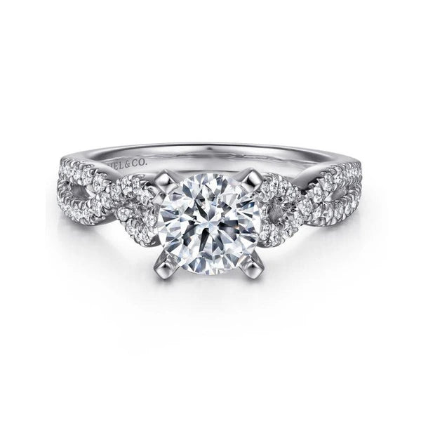 14K White Gold Round Twisted Diamond Engagement Ring