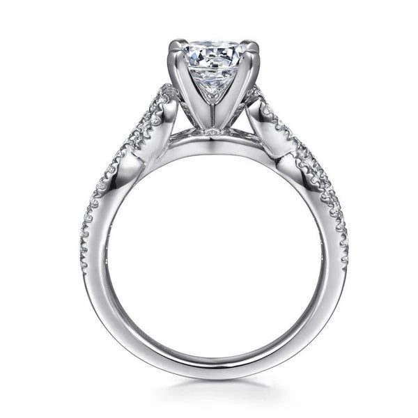 14K White Gold Round Twisted Diamond Engagement Ring