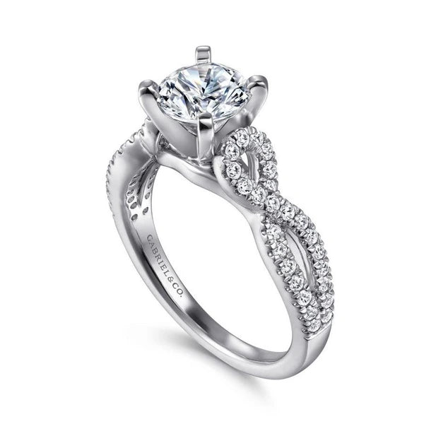 14K White Gold Round Twisted Diamond Engagement Ring