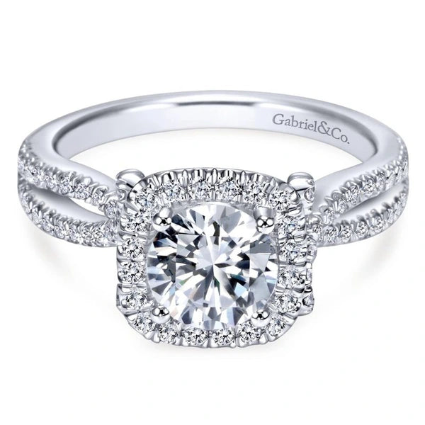 14K White Gold Round Halo Diamond Engagement Ring