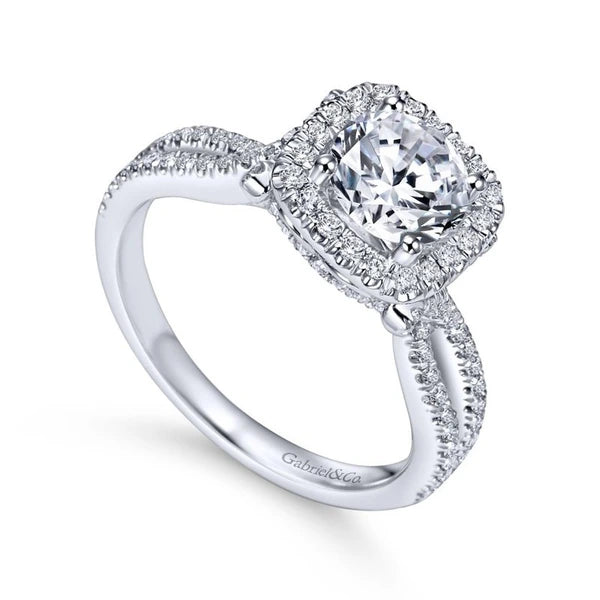 14K White Gold Round Halo Diamond Engagement Ring