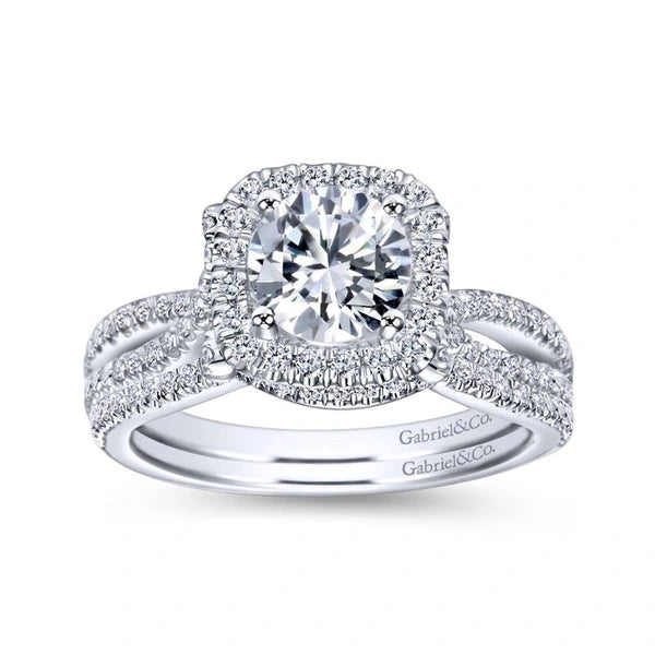 14K White Gold Round Halo Diamond Engagement Ring