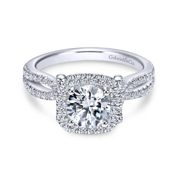 14K White Gold Round Halo Diamond Engagement Ring