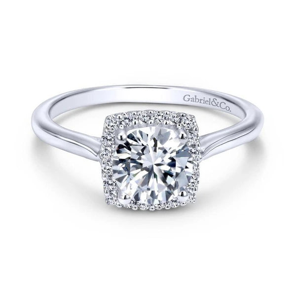 14K White Gold Round Halo Diamond Engagement Ring