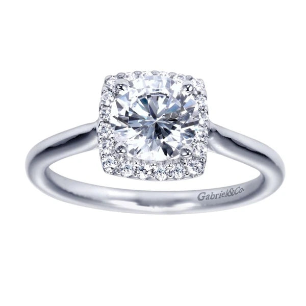 14K White Gold Round Halo Diamond Engagement Ring