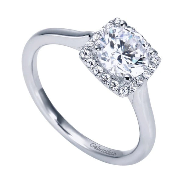 14K White Gold Round Halo Diamond Engagement Ring