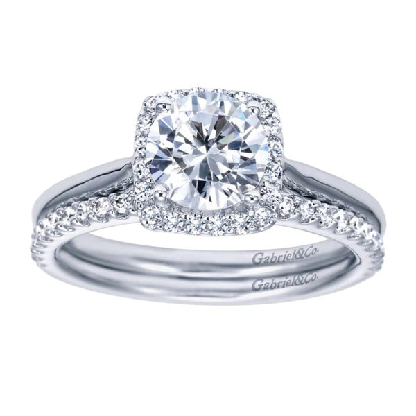 14K White Gold Round Halo Diamond Engagement Ring