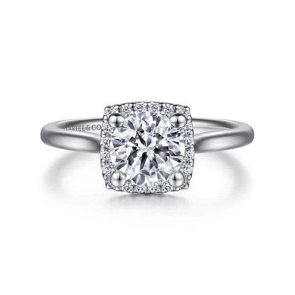 14K White Gold Round Halo Diamond Engagement Ring