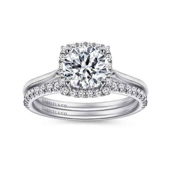 14K White Gold Round Halo Diamond Engagement Ring