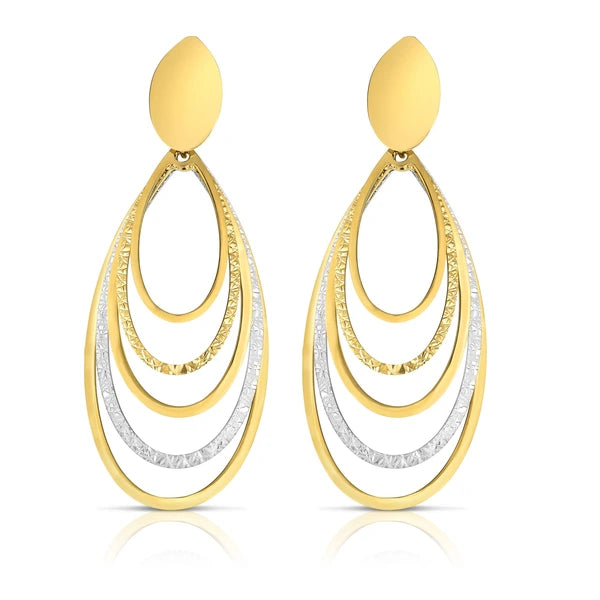14K Gold Diamond Cut &amp; Polished Oval Multi-Layered Dangle Earring