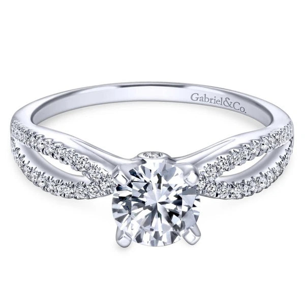 14K White Gold Round Split Shank Diamond Engagement Ring