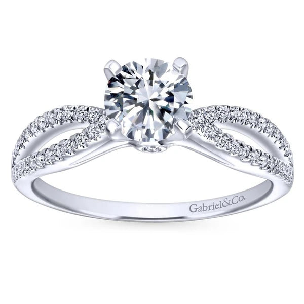 14K White Gold Round Split Shank Diamond Engagement Ring