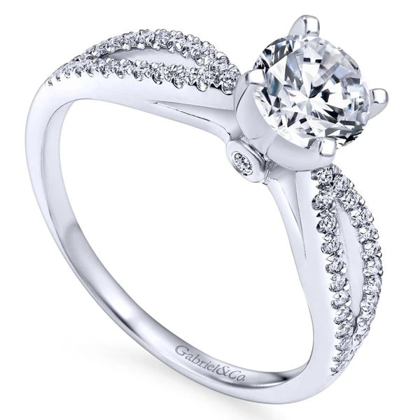 14K White Gold Round Split Shank Diamond Engagement Ring