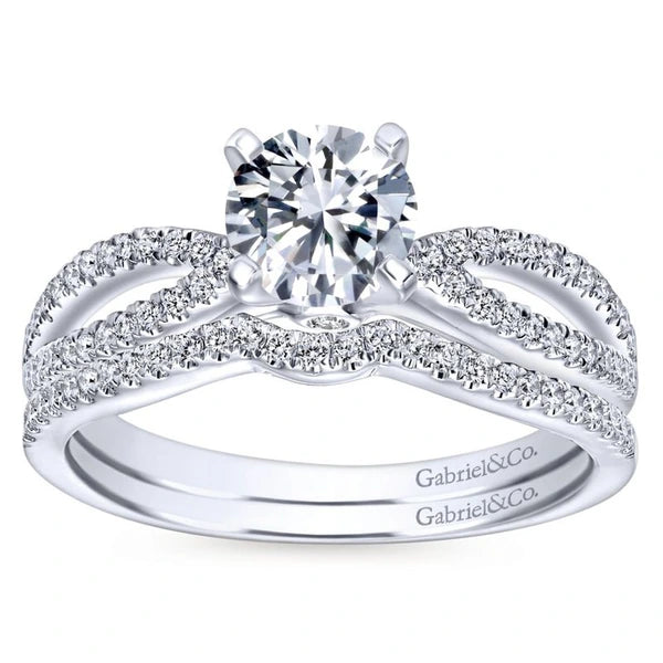 14K White Gold Round Split Shank Diamond Engagement Ring