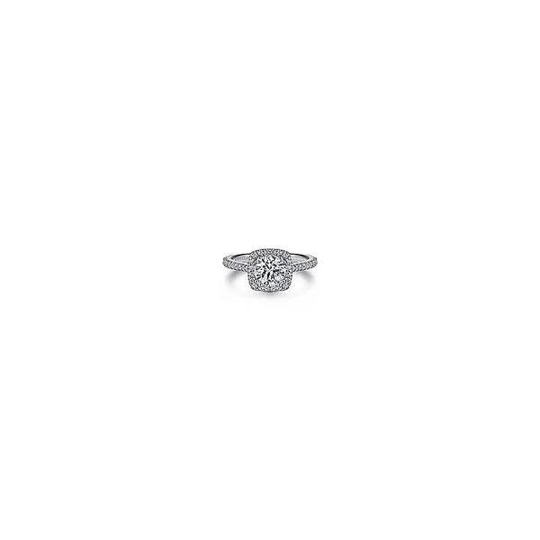 14K White Gold Cushion Halo Round Diamond Engagement Ring