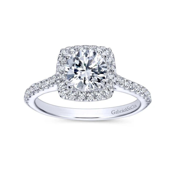 14K White Gold Cushion Halo Round Diamond Engagement Ring