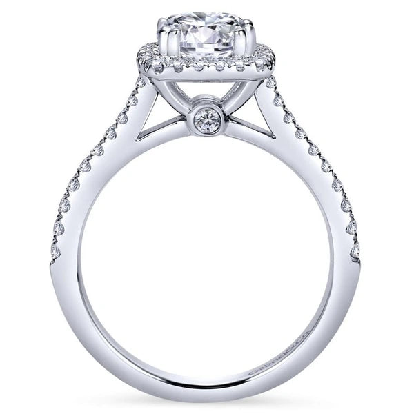 14K White Gold Cushion Halo Round Diamond Engagement Ring