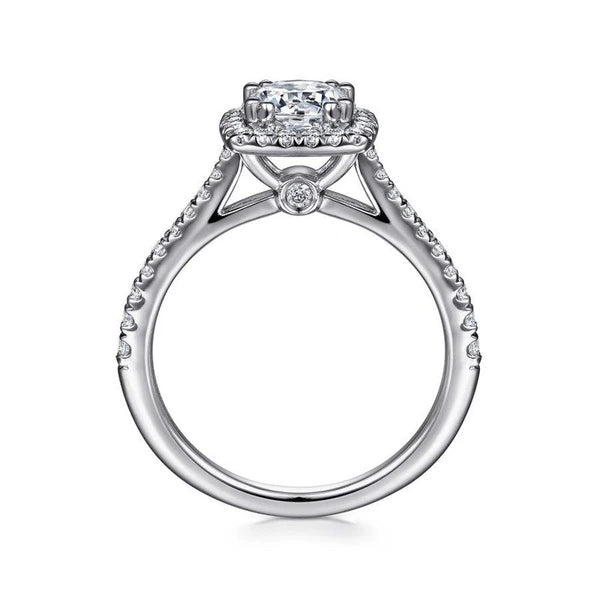 14K White Gold Cushion Halo Round Diamond Engagement Ring