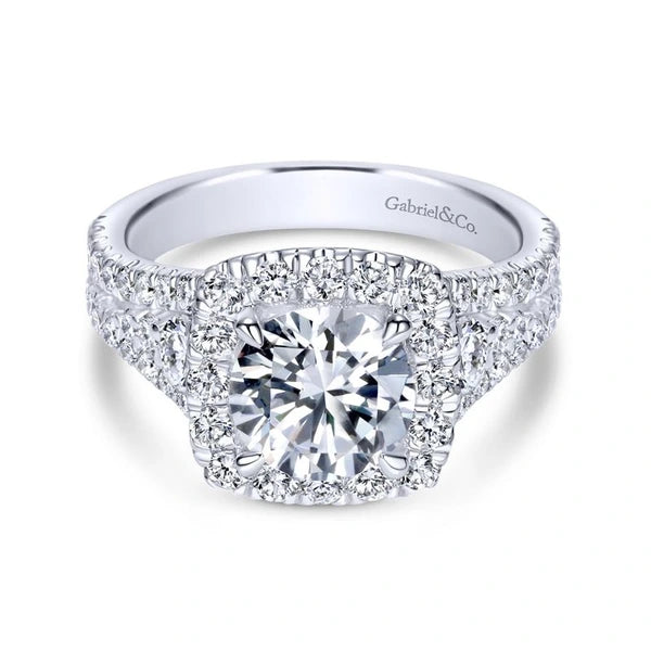 14K White Gold Round Halo Diamond Engagement Ring