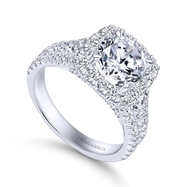 14K White Gold Round Halo Diamond Engagement Ring