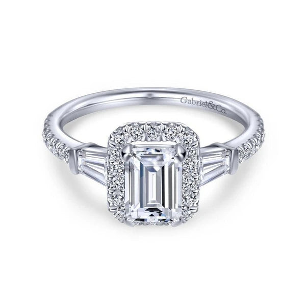 14K White Gold Emerald Halo Diamond Engagement Ring
