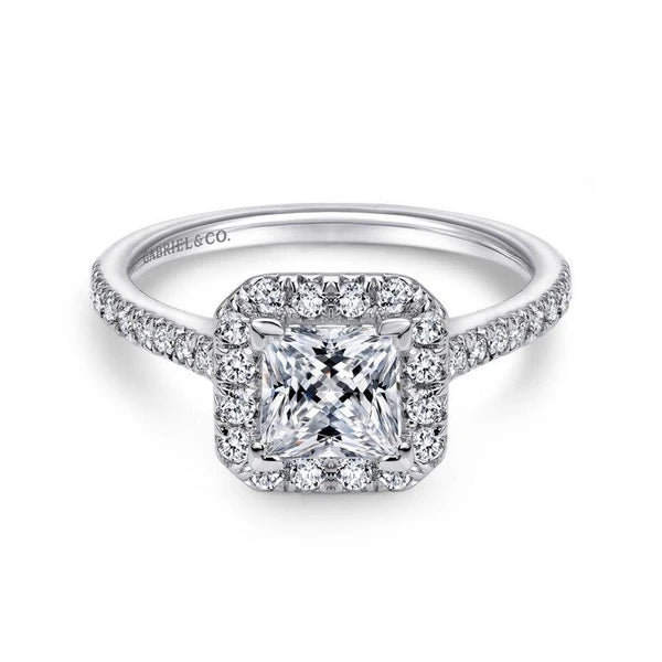 14K White Gold Princess Halo Diamond Engagement Ring
