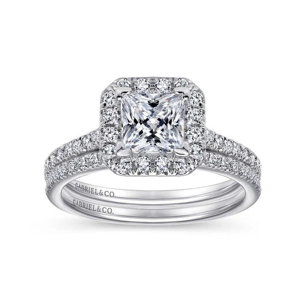 14K White Gold Princess Halo Diamond Engagement Ring