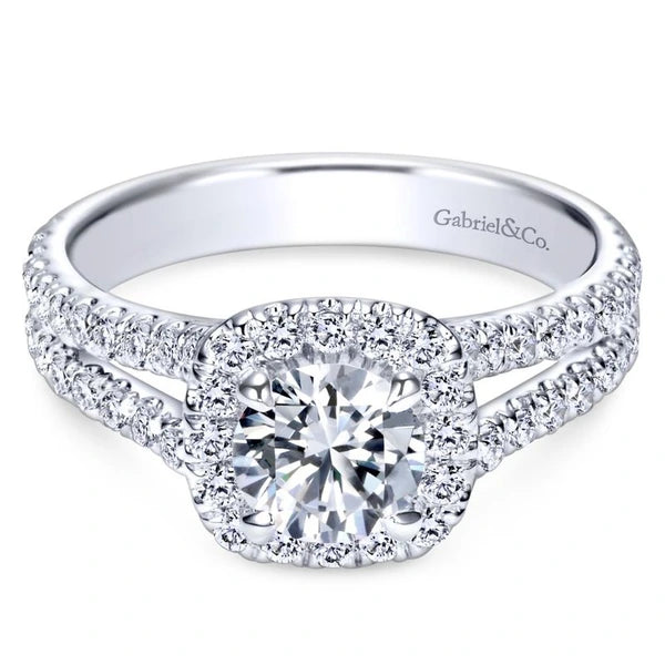 14K White Gold Round Halo Diamond Engagement Ring