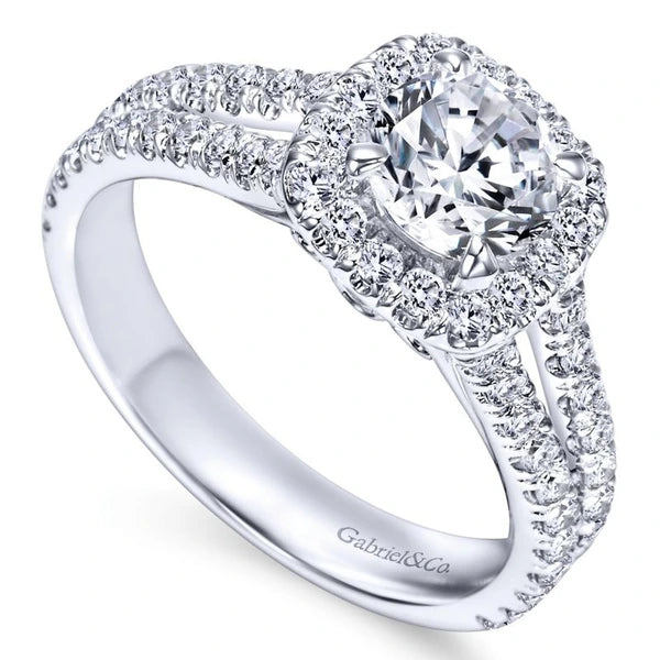 14K White Gold Round Halo Diamond Engagement Ring
