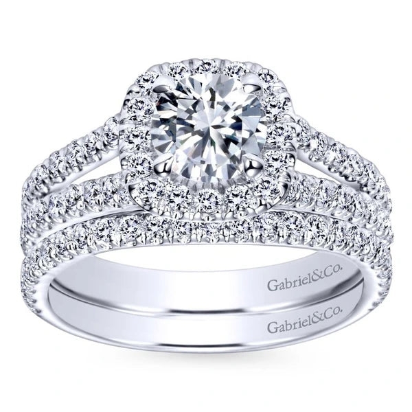 14K White Gold Round Halo Diamond Engagement Ring