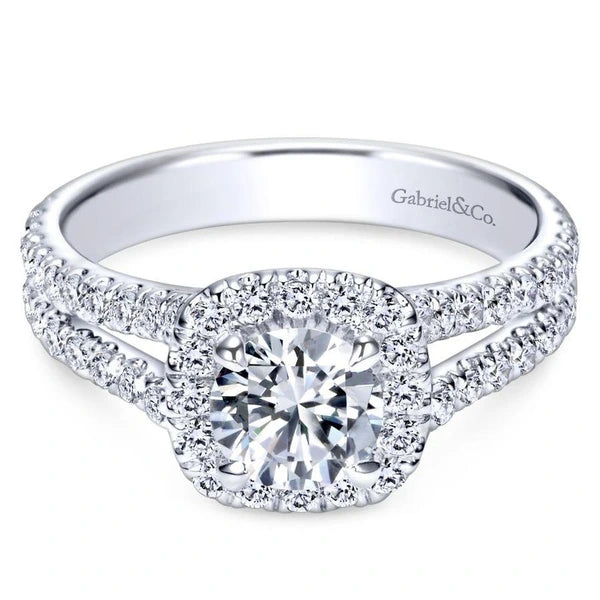 14K White Gold Round Halo Diamond Engagement Ring
