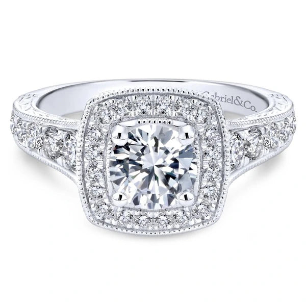 14K White Gold Round Halo Diamond Engagement Ring