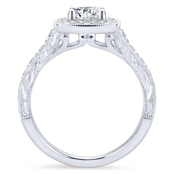 14K White Gold Round Halo Diamond Engagement Ring