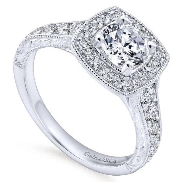14K White Gold Round Halo Diamond Engagement Ring