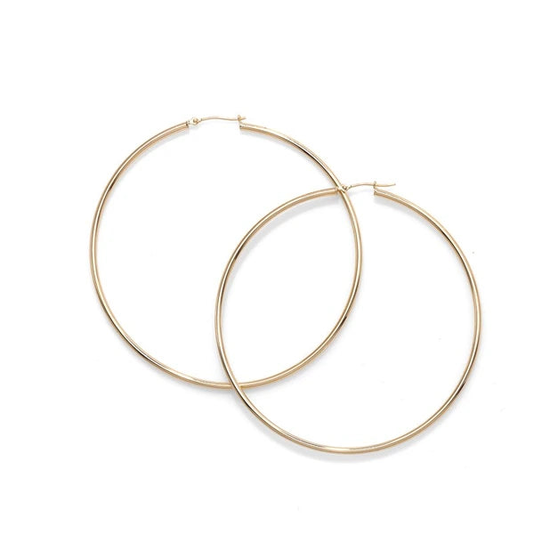 14K Gold 2x70mm Polished Hoop Earring