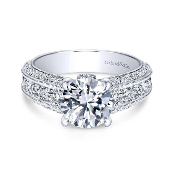 Vintage 14K White Gold Round Wide Band Diamond Engagement Ring