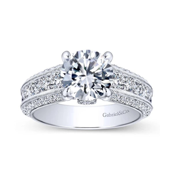 Vintage 14K White Gold Round Wide Band Diamond Engagement Ring