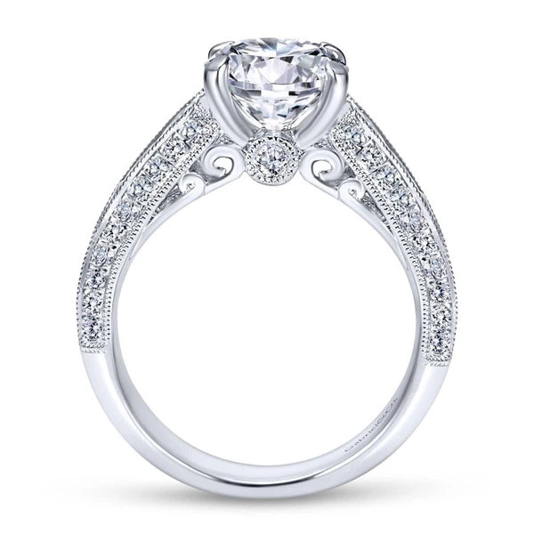 Vintage 14K White Gold Round Wide Band Diamond Engagement Ring