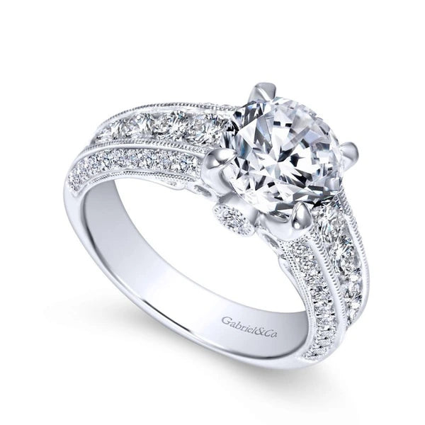 Vintage 14K White Gold Round Wide Band Diamond Engagement Ring