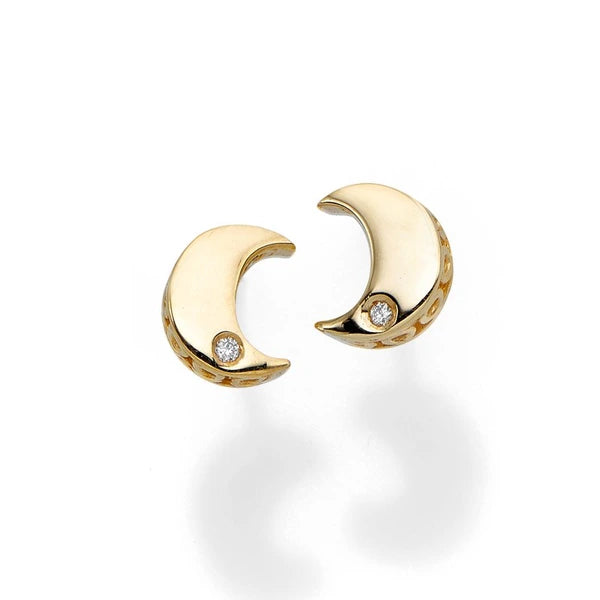 14K Gold .01ct Diamond Moon Stud Earring