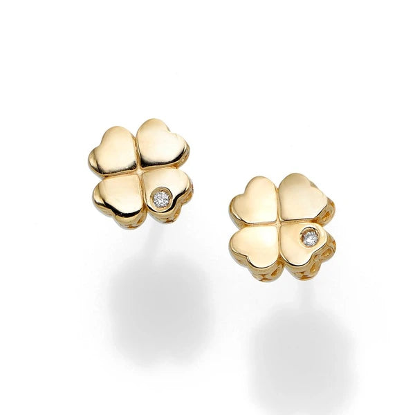 14K Gold .01ct Diamond Clover Stud Earring