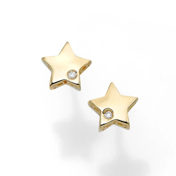 14K Gold .01ct Diamond Star Stud Celestial Earring