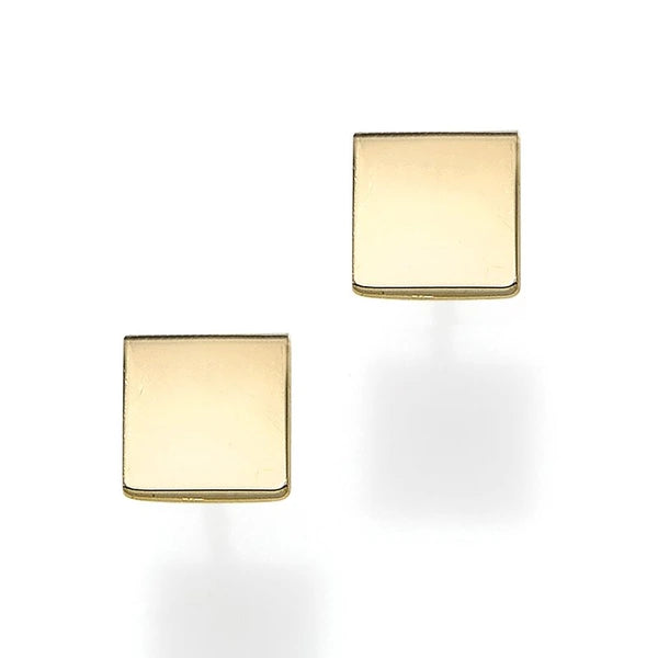 14K Gold Polished Square Stud Earring