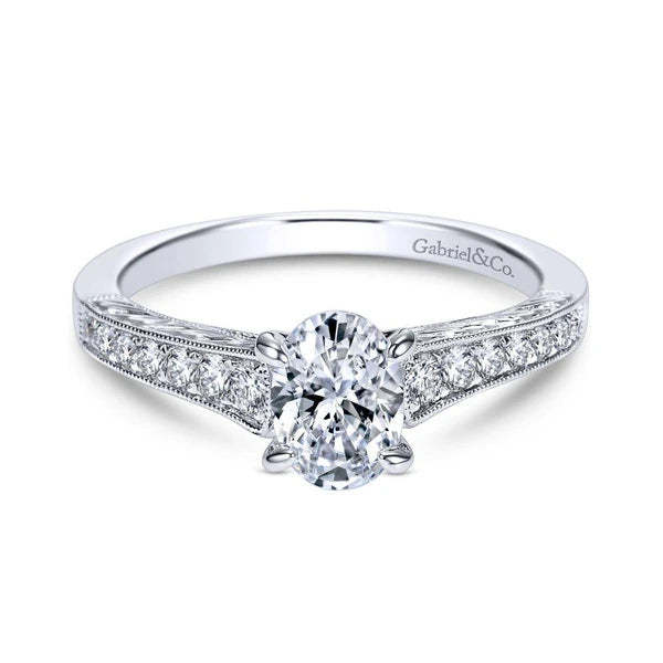 14K White Gold Oval Diamond Engagement Ring